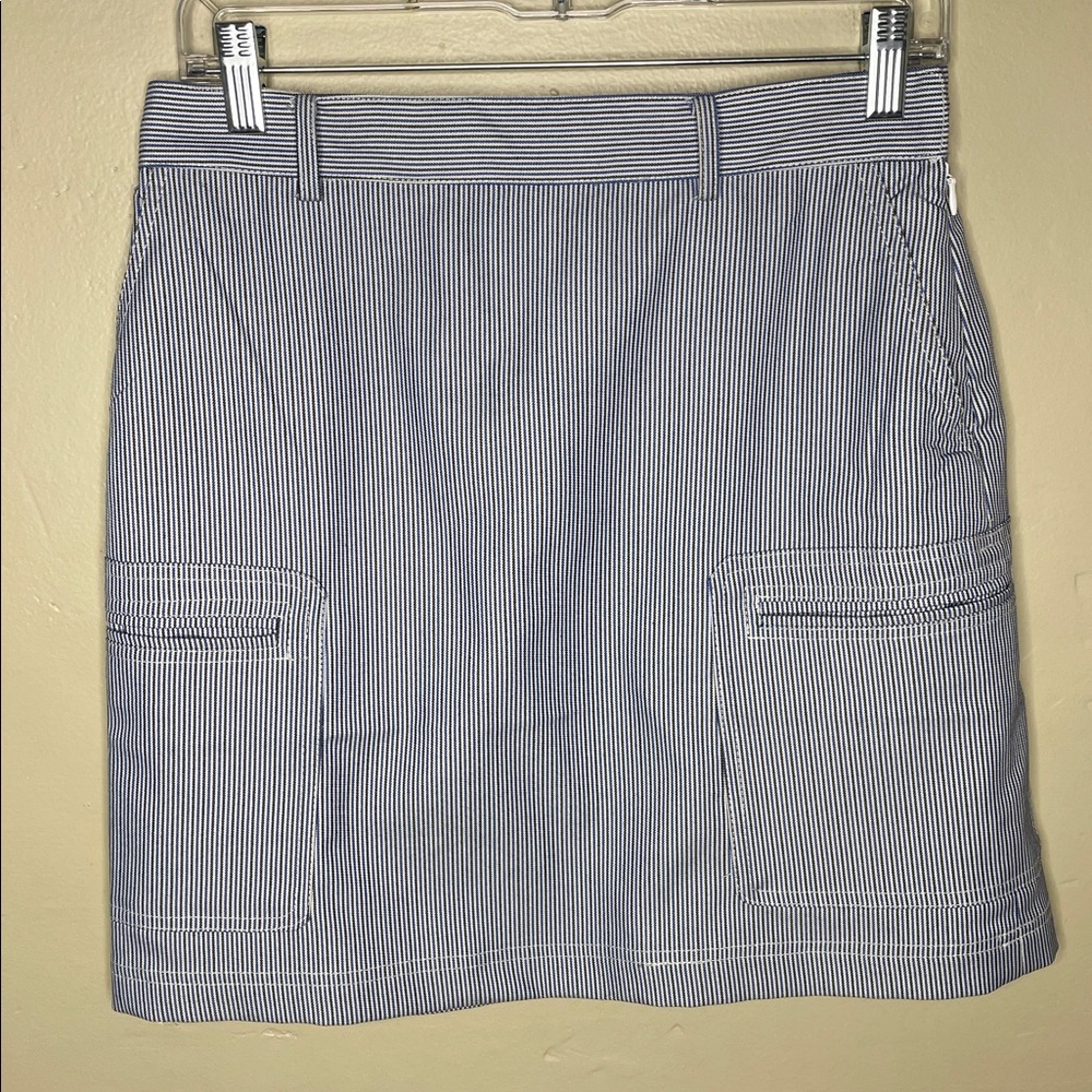 TAHARI Blue & White Striped Casual Coastal Vibe Cargo Pocket Mini Skirt